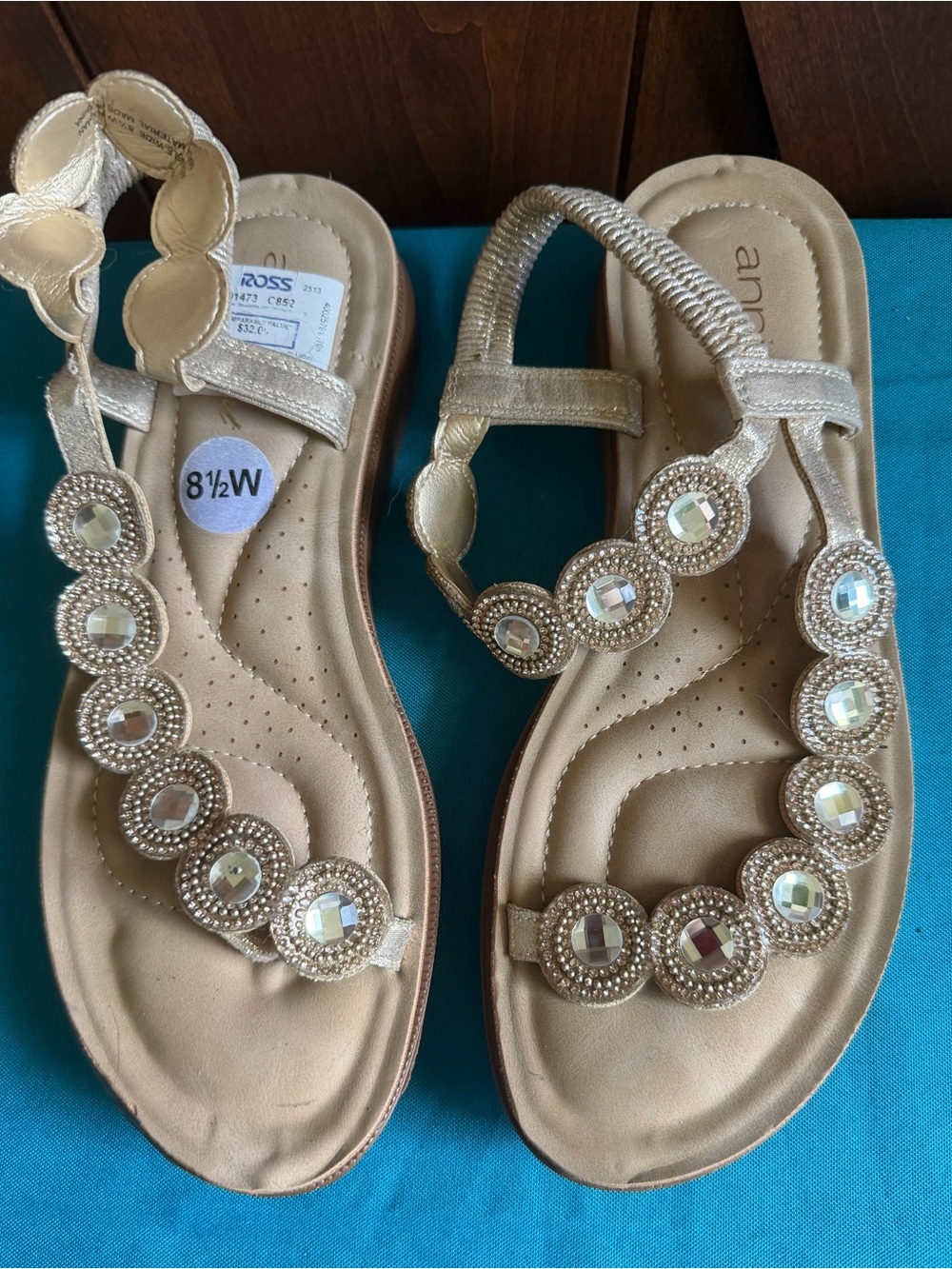 Annie Comfort Rose Gold Jeweled Sandals - Women's 8.5 Wide